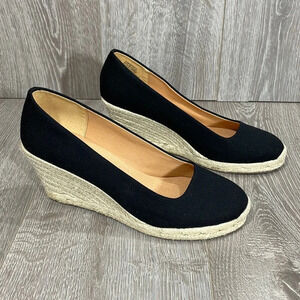 NWOT J. Crew Seville Black Canvas Espadrille Wedges Style AL003 Size 9